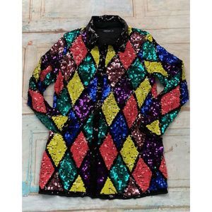 Nasty Gal Collection Oversized Sequin Long Sleeve Shirt